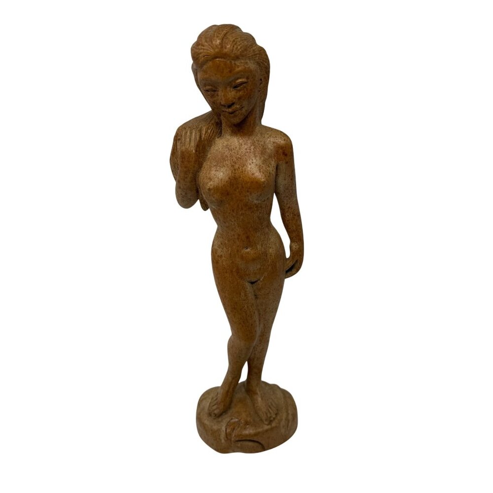 Vintage Hand Carved Wood Wooden Female Figurine Tropical Folk Art Sculpture 15”‎